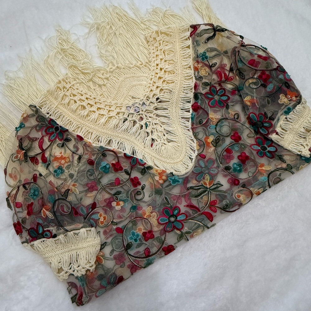 Floral Embroidered Women's Top with Fringe